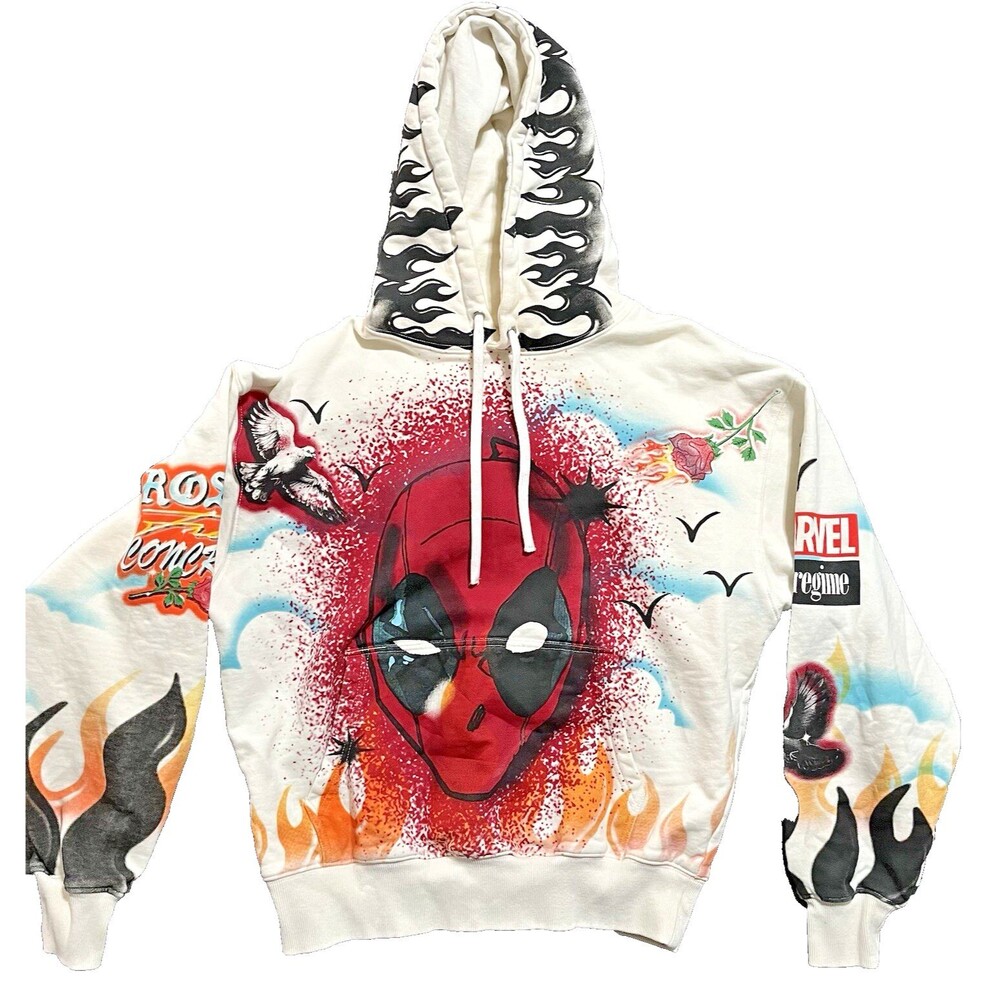 Marvel Civil Regime Deapool Hooded Sweatshirt, Hoodie, Airbrush, Medium, STAINS